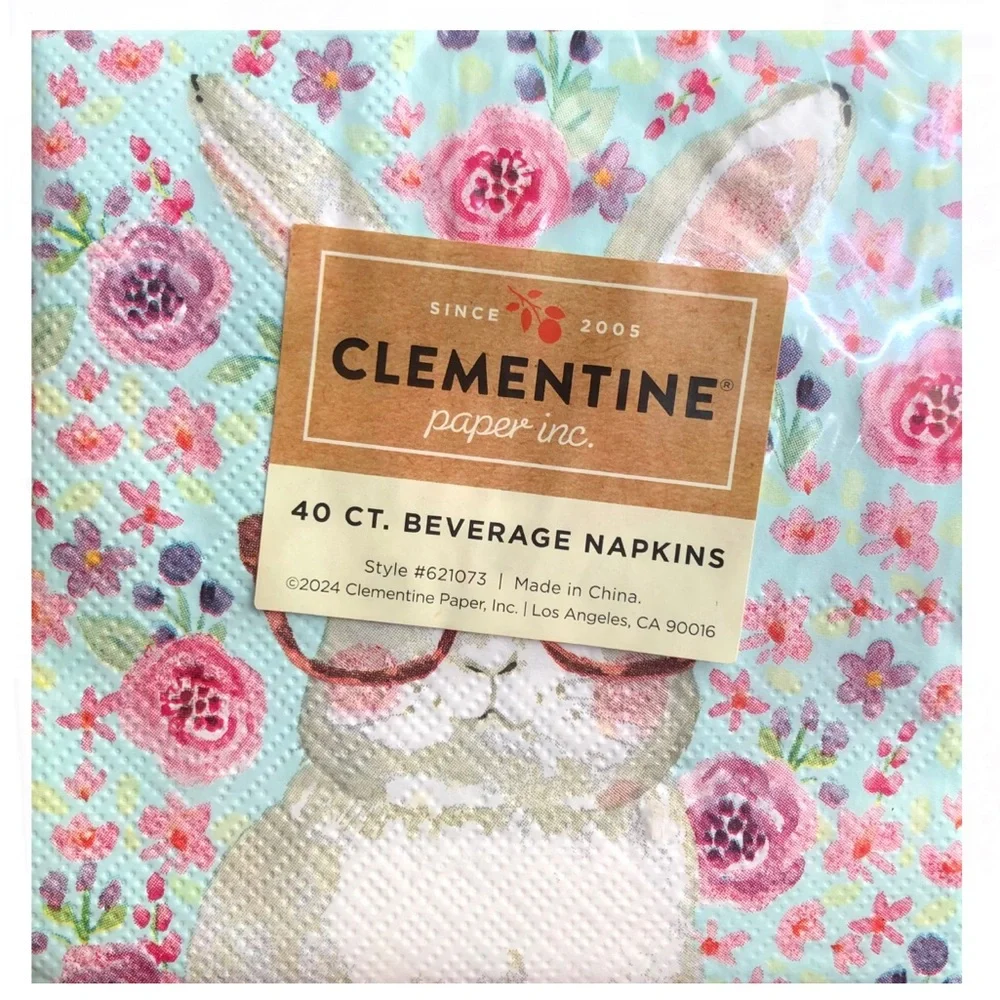Crown Floral Bunny Rabbit Cocktail Beverage Napkins, 40 ct